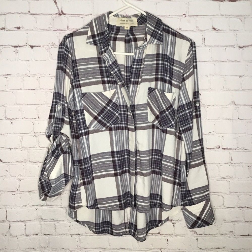 Anthropologie Cloth & Stone Women's Plaid Flannel Button Up Shirt Size XS